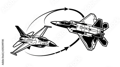 Fighter jets in aerial combat.
