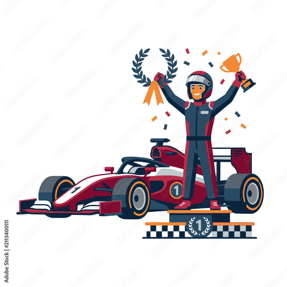 Fototapeta premium Triumphant Formula One Driver Celebrating Victory.
