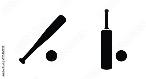Fotografía Baseball bat and ball alongside a cricket bat and ball silhouette bats balls spo