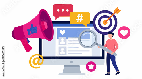Digital marketing and social media promotion concept with person analyzing data