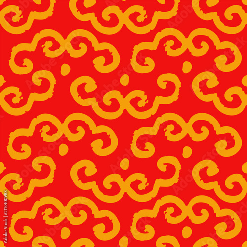 Vector seamless retro pattern of abstract clouds in traditional Chinese style. Retro hand drawing cloud pattern in Asian style.