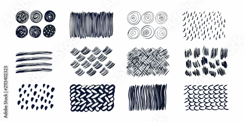 Fotografie Hand Drawn Brush Stroke Textures And Patterns On White Background