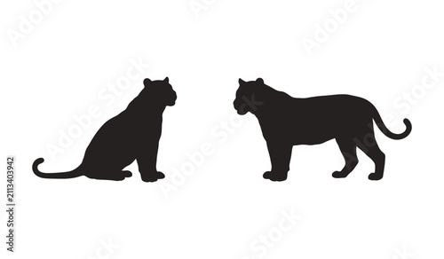 Canvas Print Two Tigers Facing Each Other, Sitting and Standing Silhouette