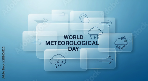 World Meteorological Day Blue Digital Background with Weather Icons