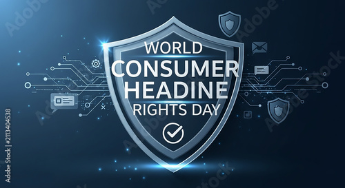 World Consumer Rights Day Shield Icon Dark Technology Background