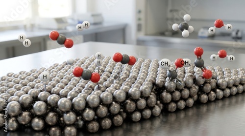 Molecular interaction on catalytic surface with chemical reaction simulation
