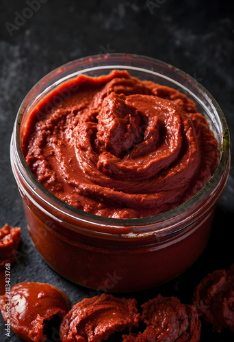 Close-up of tomato paste in...