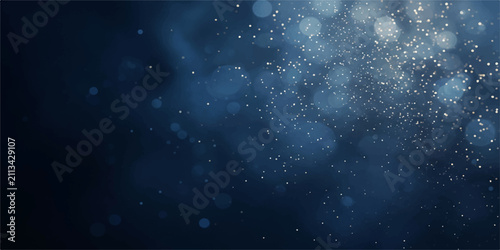 Foto Abstract Blue Nebula Sparkle: A mesmerizing abstract backdrop featuring a deep blue gradient merging into a misty nebula, illuminated by countless twinkling specks of light