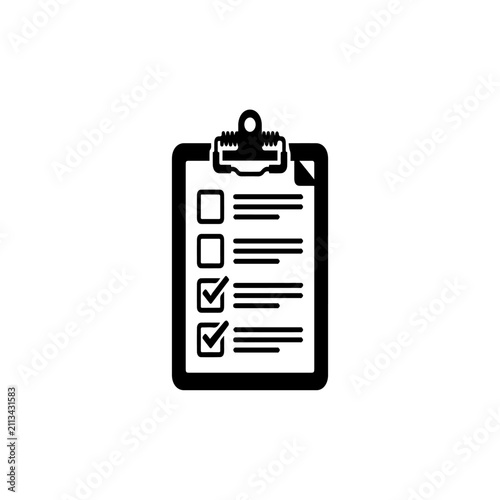 Black vector icon of checklist clipboard on white background