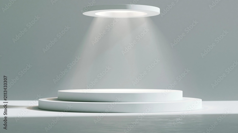 Fototapeta premium White circular light fixture on a white surface. the light fixture is circular in shape and has a circular base with a flat top.