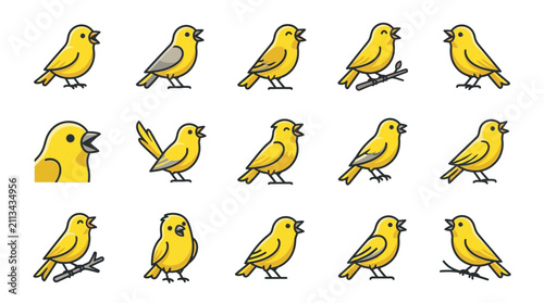 Konstfotografi Yellow canary bird cartoon characters in several poses