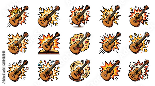 Фотография Acoustic guitar sticker set with musical note accents