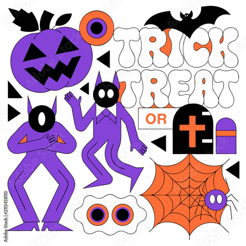 Colorful Halloween Monster and Pumpkin Elements Set