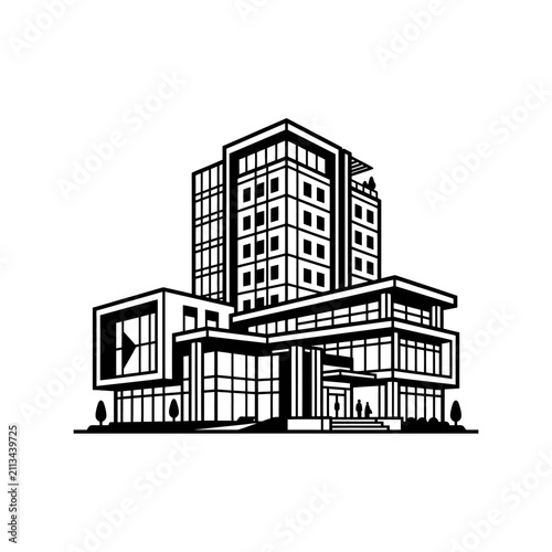 Cubist modern office building line art illustration