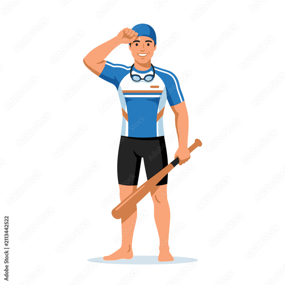 Fototapeta premium Athletic Coach With Baseball Bat And Goggles Ready For Action