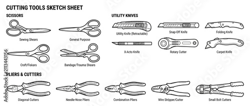 Fotografie Cutting Tools Hand Drawn Sketch Sheet
