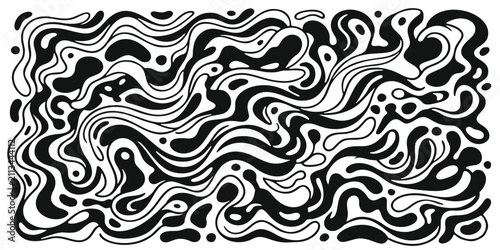 Abstract Fluid Line Art Pattern. Monochrome Organic Wave Vector Background