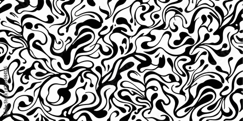 Hand-drawn abstract seamless pattern featuring flowing organic lines in black and white. Ideal for textiles, wallpaper, wrapping paper, surface design, packaging, and modern graphic backgrounds.