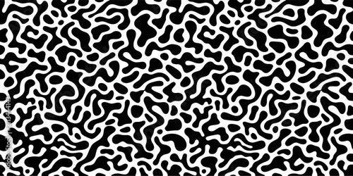 Abstract Organic Blob Seamless Pattern in Black and White Vector Background
