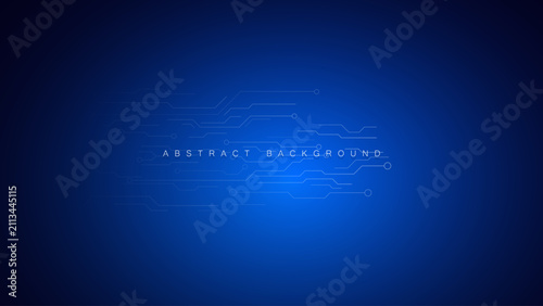 Abstract blue digital technology background with horizontal microchip circuit board lines.
