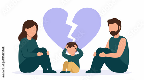 Foto Child suffering from parental divorce and broken heart symbol