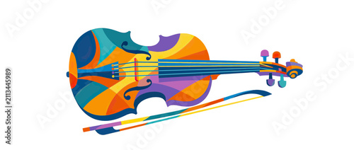 Vibrant Abstract Violin and Bow Illustration