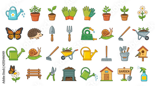 Fotografie Gardening Tools and Nature Elements Collection