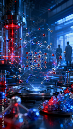 Futuristic molecular structure in science laboratory