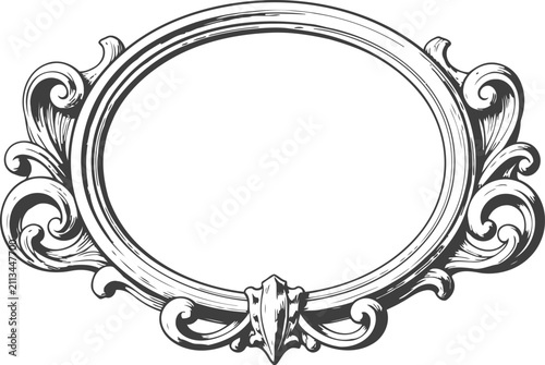 Ornate vintage frame with elegant curly floral decorations, classic oval border design