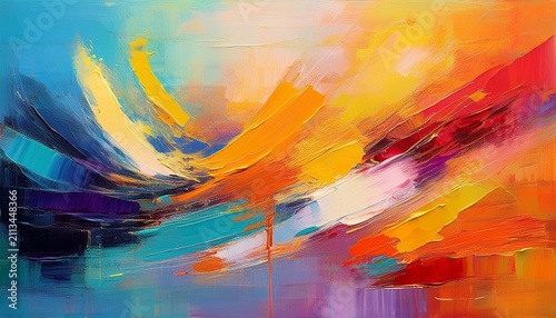 colorful modern artwork with abstract paint strokes oil painting on canvas acrylic art artistic texture with brush daubs and smears grunge background generative ai