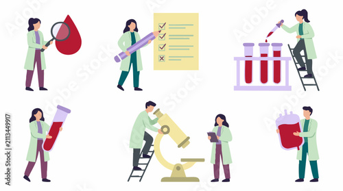 Foto Scientists and medical professionals performing blood tests and lab research