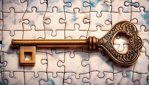 antique key amidst a jumbled puzzle suggesting unlocking solutions