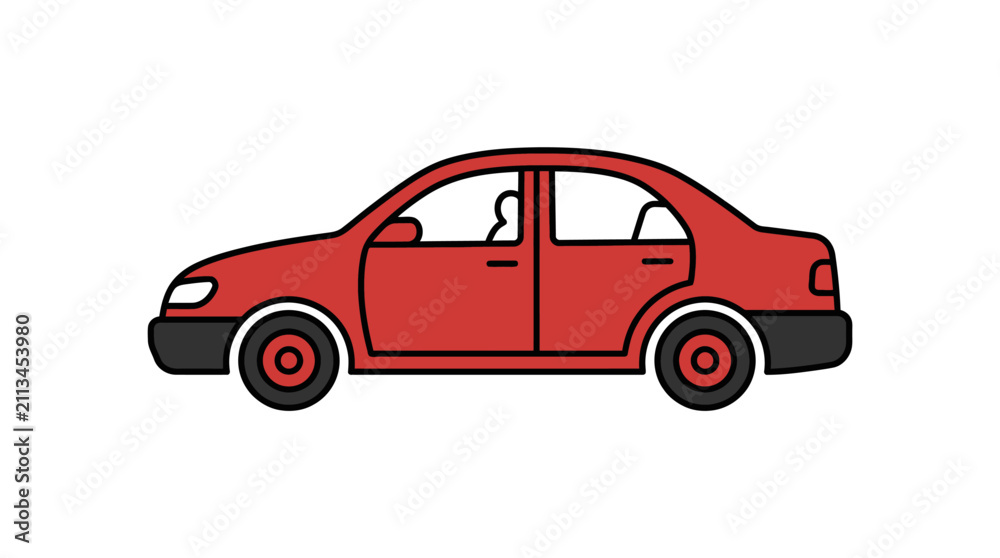 Fototapeta premium Modern red sedan car side view illustration.