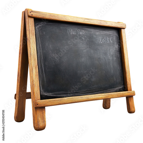 Wooden school blackboard with chalk frame isolated on transparent background