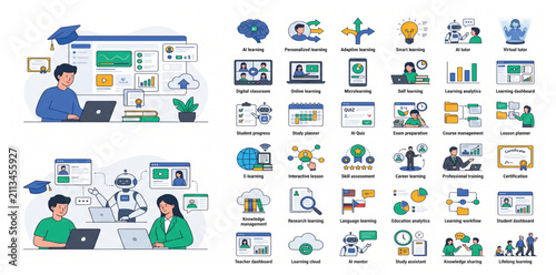 Online Education and E Learning Technology Infographic Icon Set