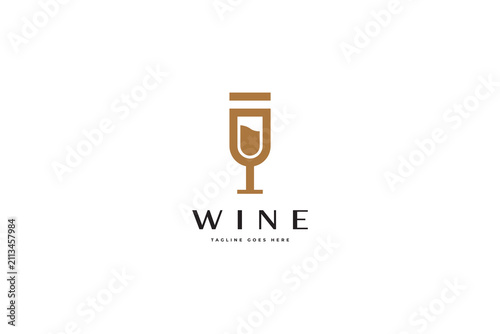 Elegant Minimal Wine Glass Logo Design With Modern Gold Icon For Winery And Sommelier Branding