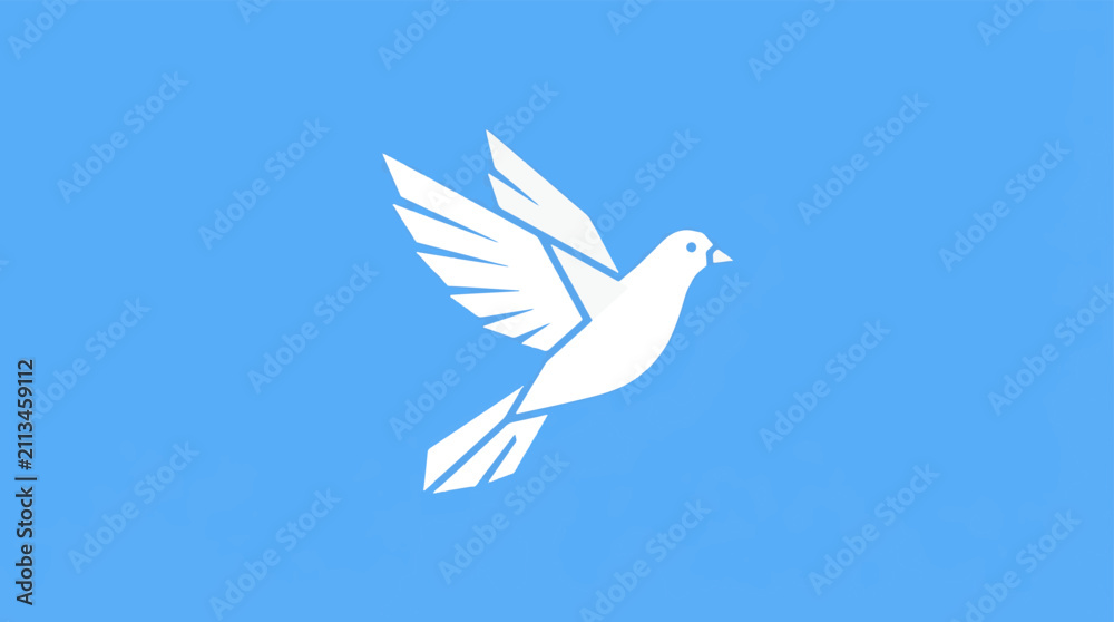 Fototapeta premium Peace dove flying on blue background with checkerboard wings.