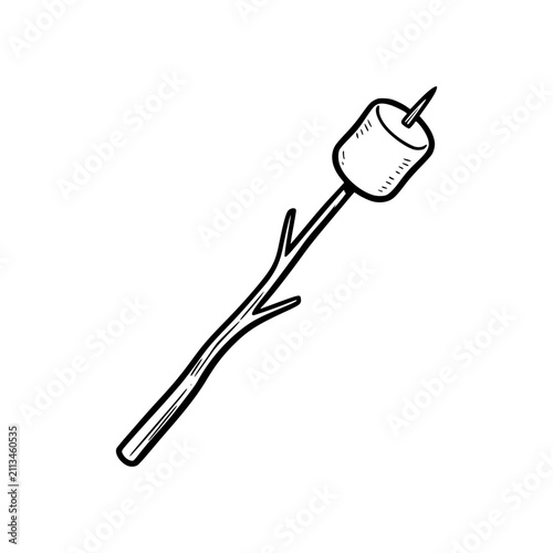 Hand drawn marshmallow on a stick sketch.