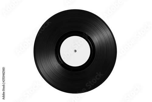 Black vinyl record with blank white center label
