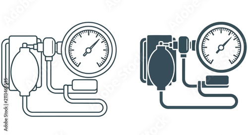 Fotografía Line art illustrations of sphygmomanometers medical blood pressure gauges on a w