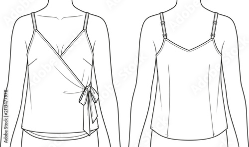 Fotografie Technical flat sketch vector illustration of a women spaghetti strap wrap camiso