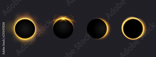 Glowing solar eclipse phases on a dark background