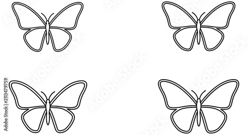 Bild auf Leinwand Butterfly Silhouettes On White Background Minimalist Linear Illustration butterf