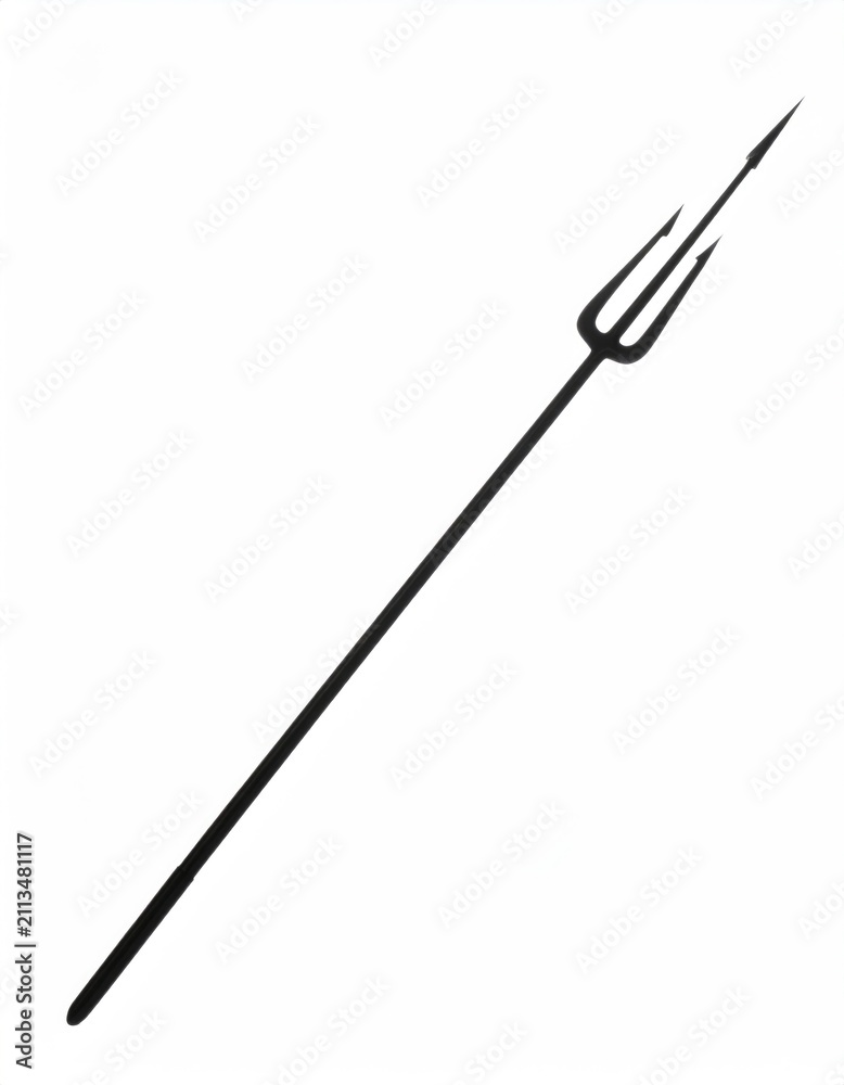 Obraz premium A black silhouette of a long, pointed trident against a white background