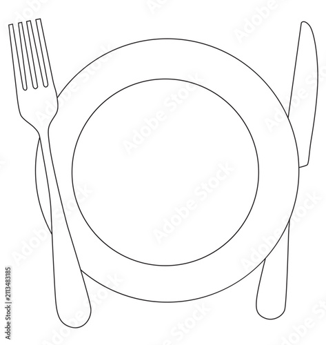Minimalist Plate with Fork and Knife Elegant Table Setting Line Art Illustration