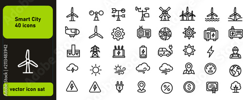 Принти на полотні Smart City and AI Technology Outline Icons Pack