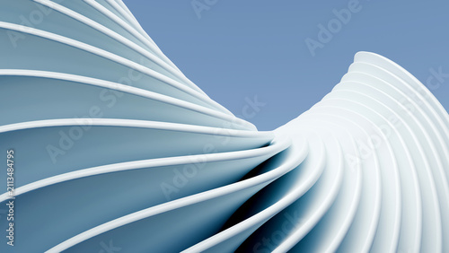 Quadro su tela 3D rendering of abstract white smooth curved spiral fins forming a modern archit