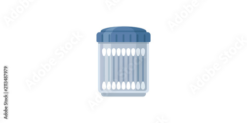 Transparent plastic container filled with white cotton swabs.