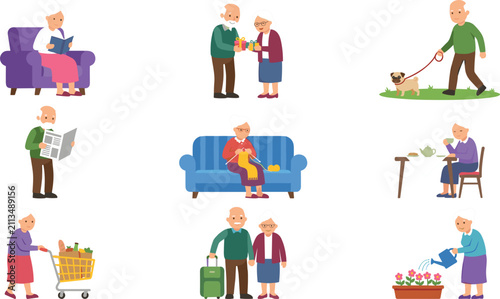 Fotografía Elderly People Vector Character Set Showing Active Seniors Engaged in Daily Rout