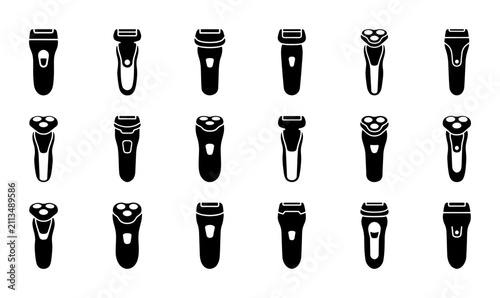 Bild auf Leinwand Electric Shaver Icons Set, Modern Grooming Tools Collection, Personal Care Appli